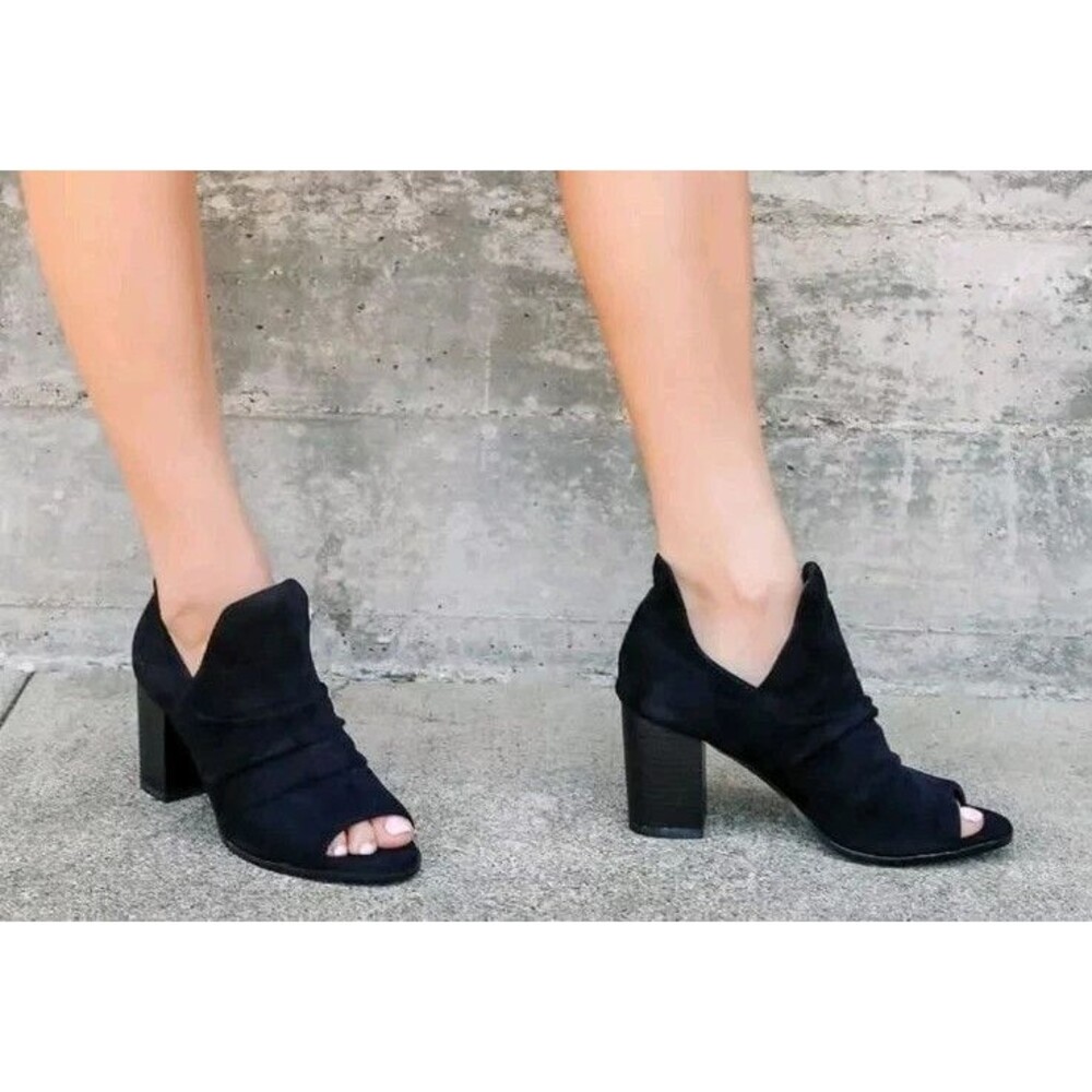 Women's Slip-On Open Toe Peep Toe Ankle Boots Suede Black - Size 7